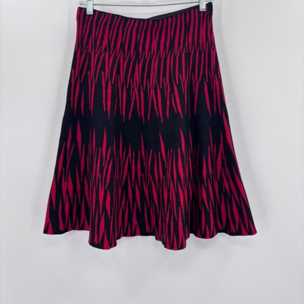 Y2K sioni Red Black animal print Stripe‎ Knit Flare Skirt M Vintage 90s 2000s